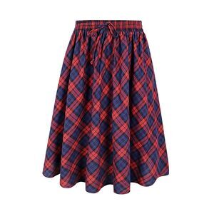 6810 Plus Size Plaid Skirts Red & Blue 5X Fall Midi Length High Waist Swing